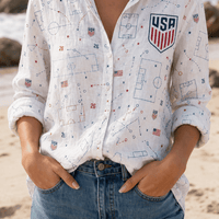 USA Soccer Team Soccer Pattern Women Linen Shirt