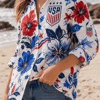 USA Soccer Team Bold Patriot Floral Women Linen Shirt